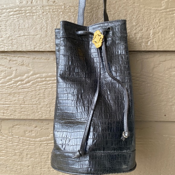 Vintage Jennifer graham leather Drawstring bucket Bag, black - Picture 11 of 16